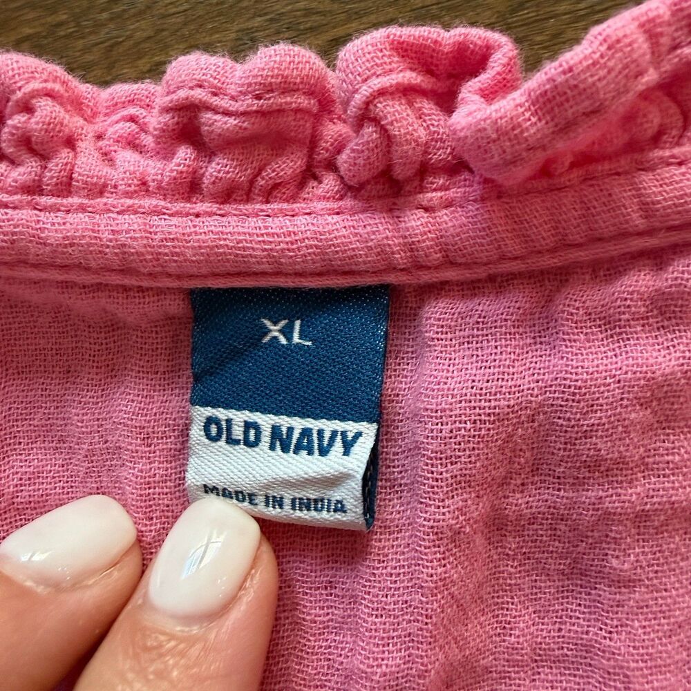 Old Navy Crinkle Gauze Swing Dress Womens XL Pink Split Neck Mini - Picture 5 of 10